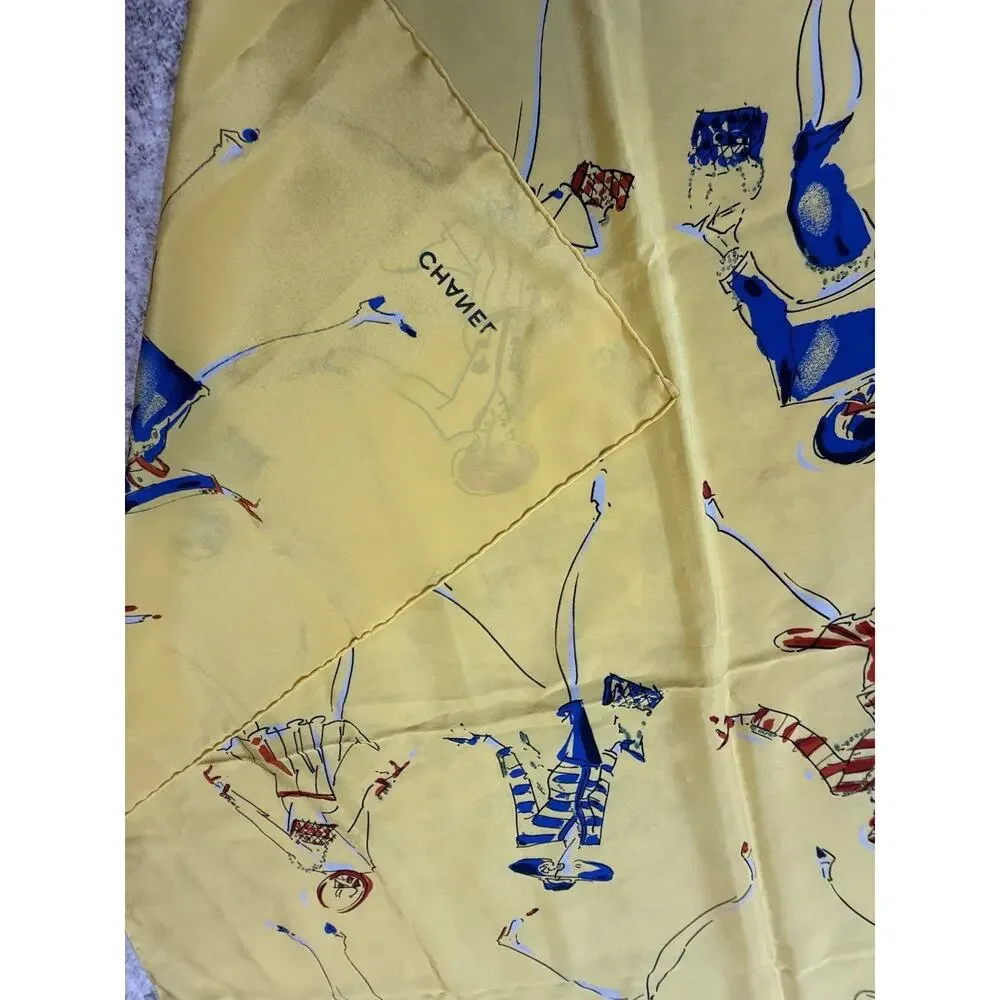 VTG 100% Authentic chanel silk scarf Rare Marine Fashion Illustration Sketch